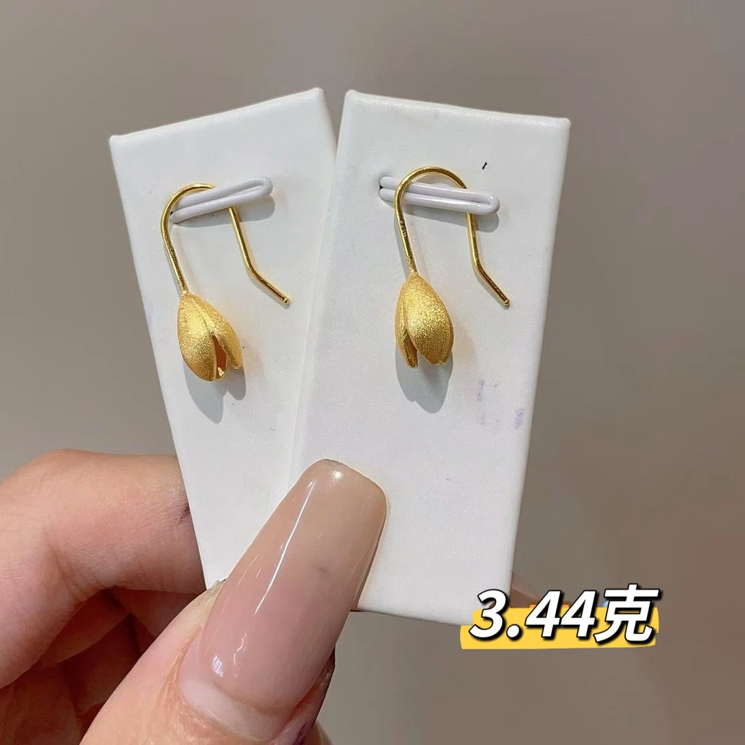 足金999郁金香挂钩耳环