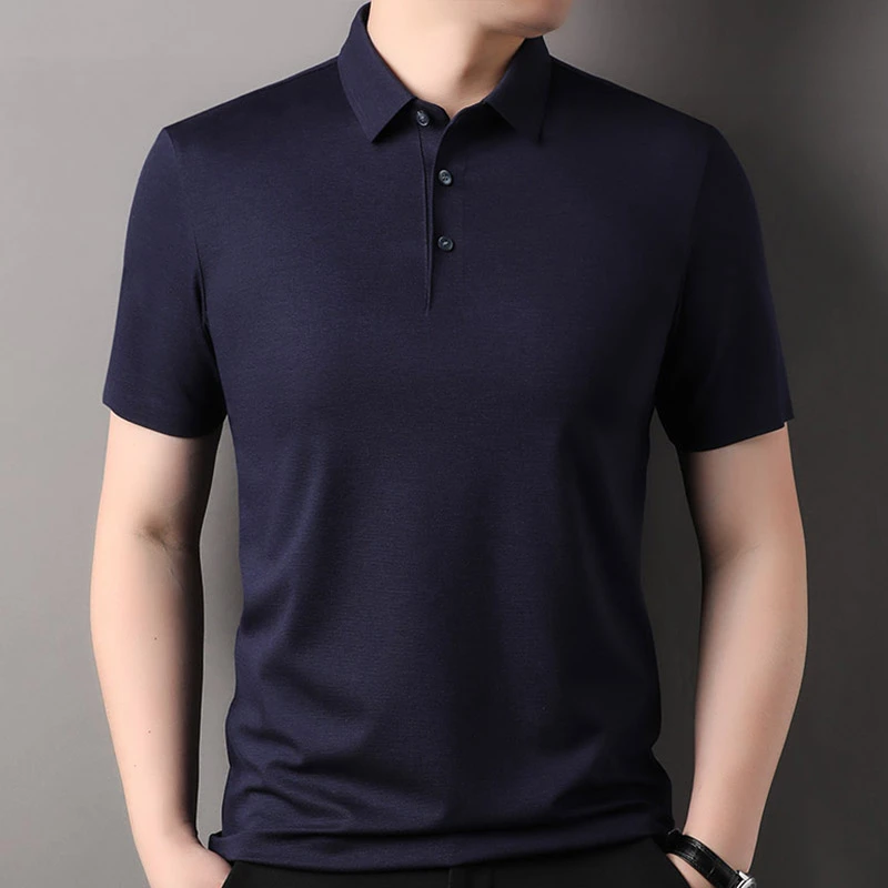 鄂尔多斯市高档短袖polo衫桑蚕丝冰丝T恤新款服装polo衫男款