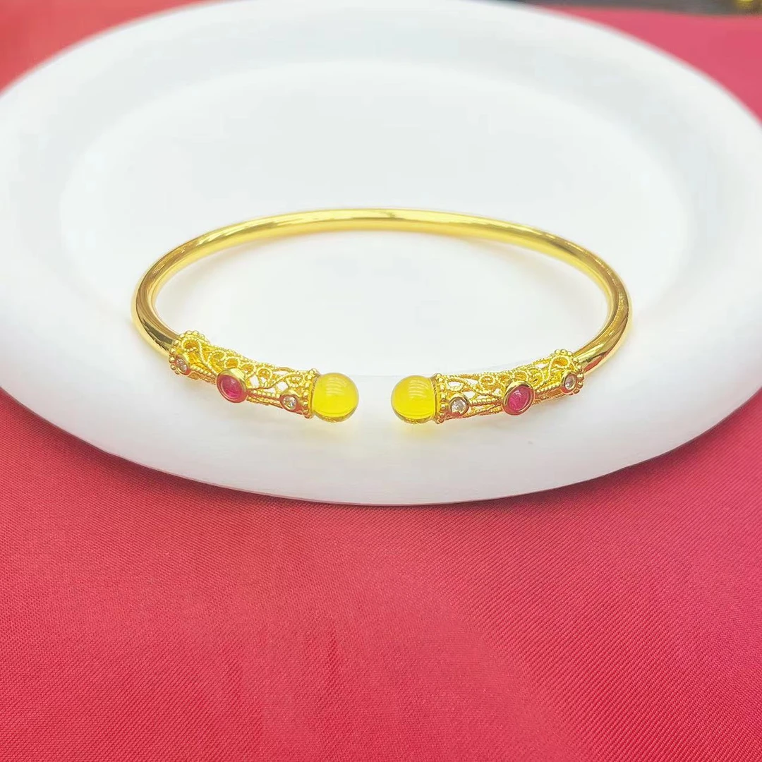 【传杰专属】繁花似锦一生所爱天然蓝珀合金手镯K386