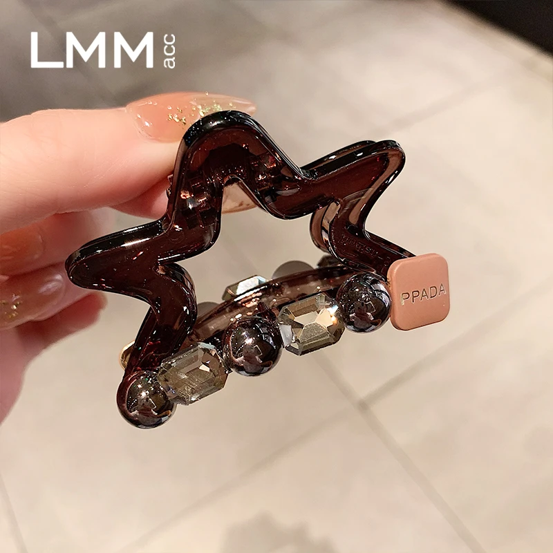 韩版气质简约海星复古茶色亚克力发抓中号后脑勺鲨鱼夹高马尾抓夹