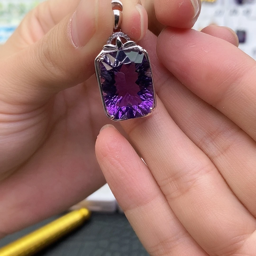紫晶纯天然无优化紫水晶Q银S925镶嵌睇**就