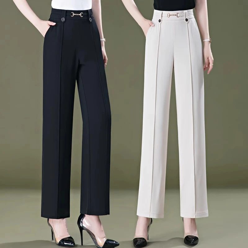 薄款裤子垂感直筒裤女士2025夏季新款冰丝休闲中年妈妈高腰西装裤
