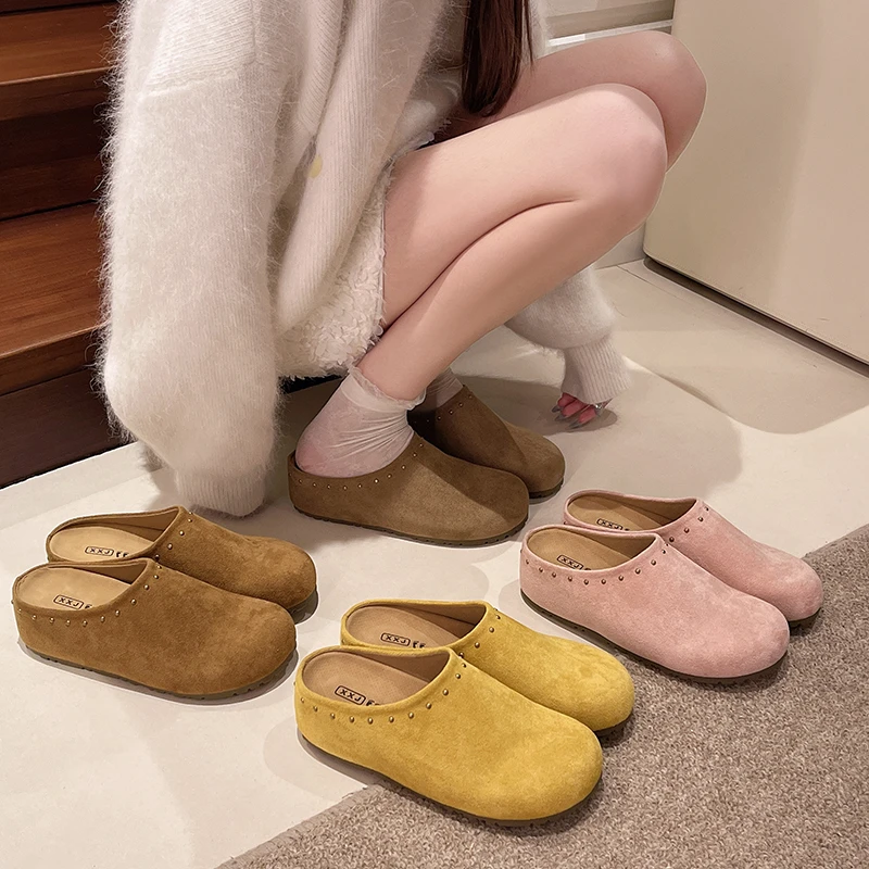 民族风复古增高厚底勃肯鞋女2025春季新款小众铆钉包头半拖鞋外穿