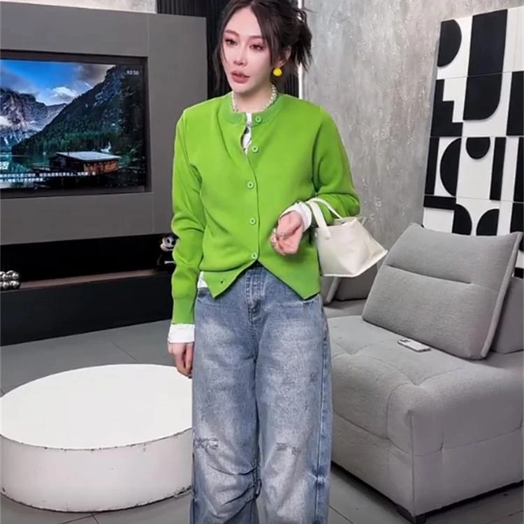 韩系穿搭超显白显瘦开衫单排扣针织罩衫上衣女2025春季新款毛衣潮