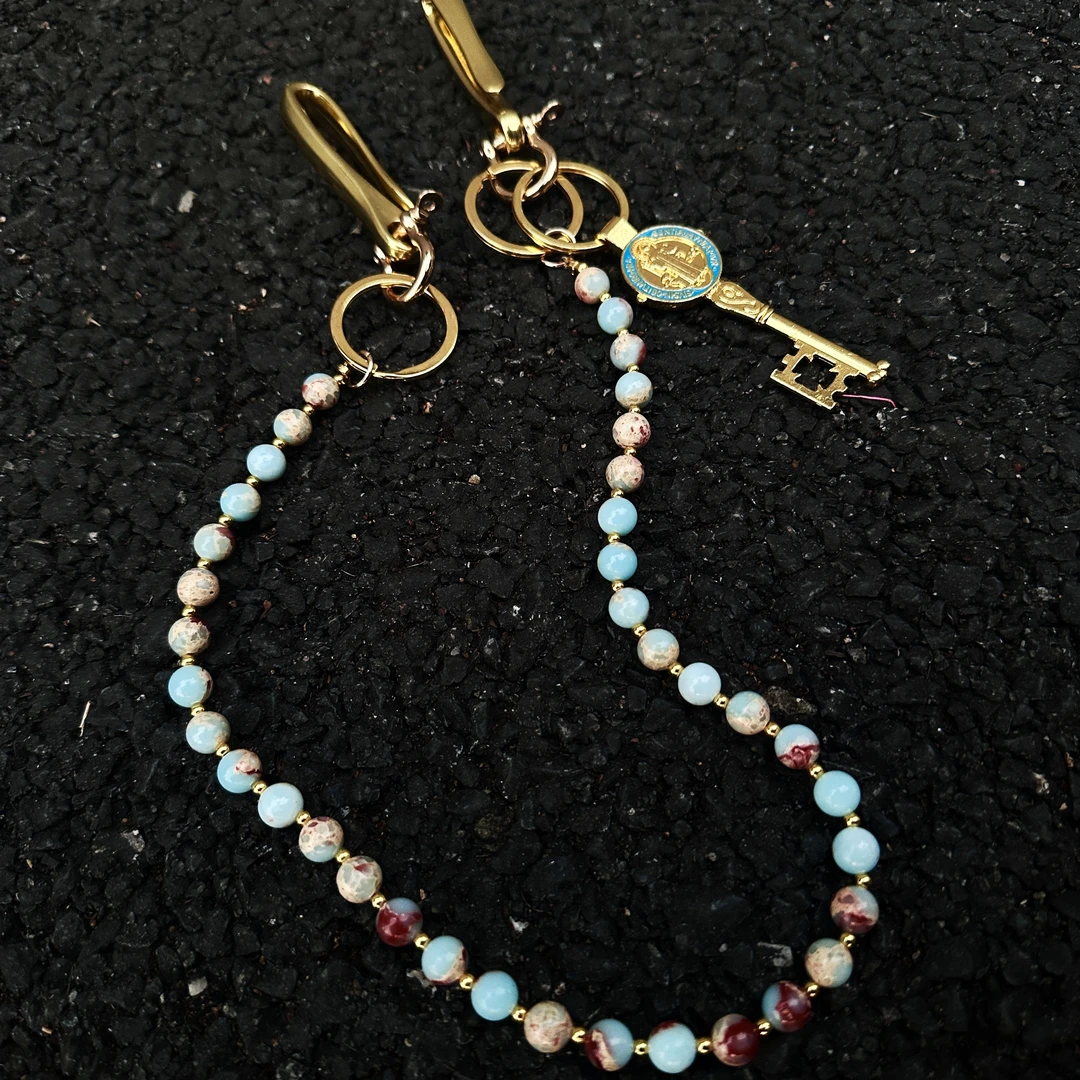 MS定制寿山石镀金扣小众美式cleanfit裤链复古风牛仔腰链裤链