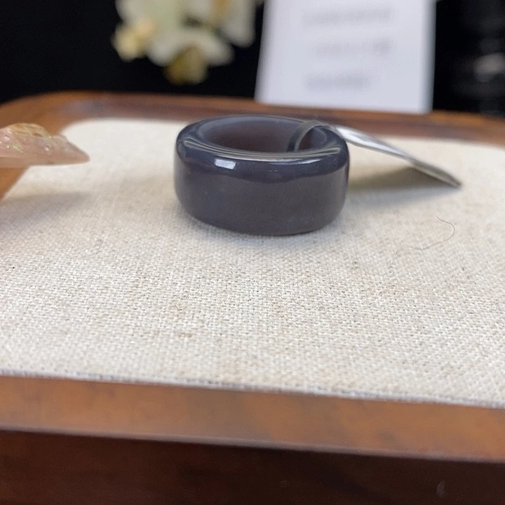 和田玉（糖玉）未镶嵌戒指Z163 烟紫圆切 16.6