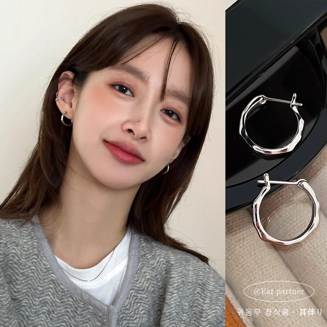 ERBAN/耳伴 925银耳饰 高级感圈圈耳环女简约素圈耳扣银针耳钉夏