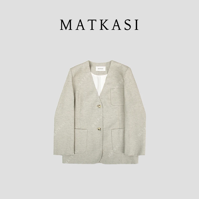 MATKASI 简约风多口袋设计休闲通勤气质百搭净版V领西装外套
