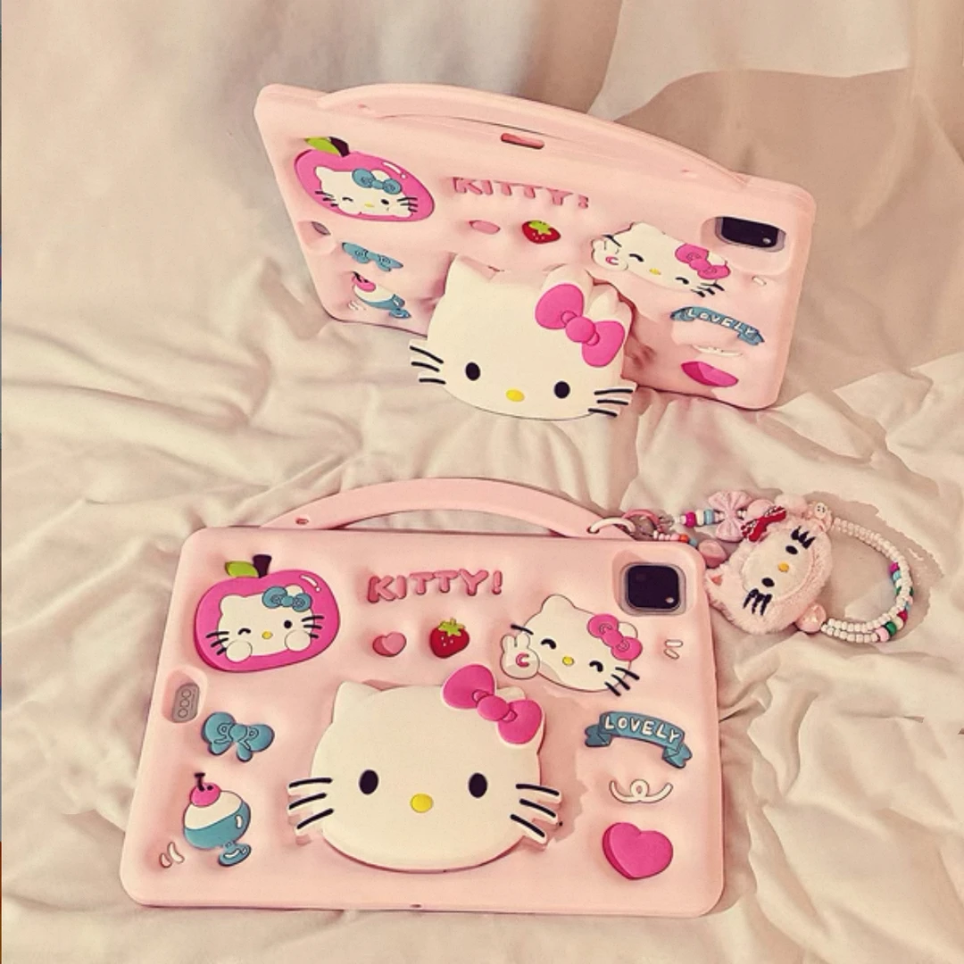 粉色苹果KT猫支架iPad11代平板保护套2025pro苹果Air567硅胶89女