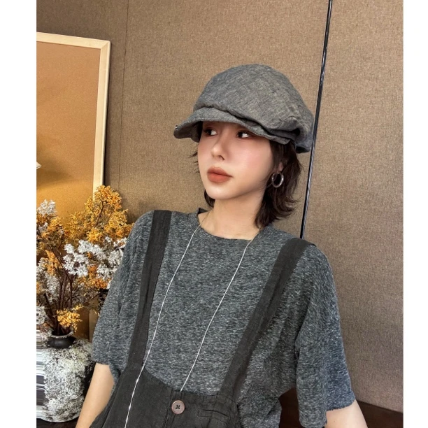 HY罗罗自留亚麻韩版日系贝雷帽山本帽复古百搭（头围最大65）