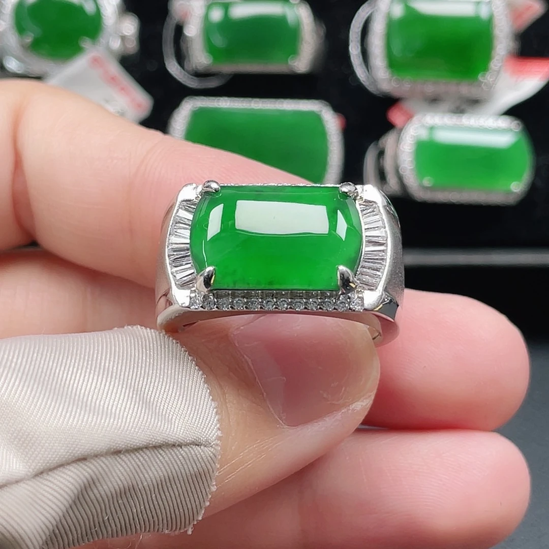 翡翠银S925镶嵌戒指天然A货翡翠没运费险3931