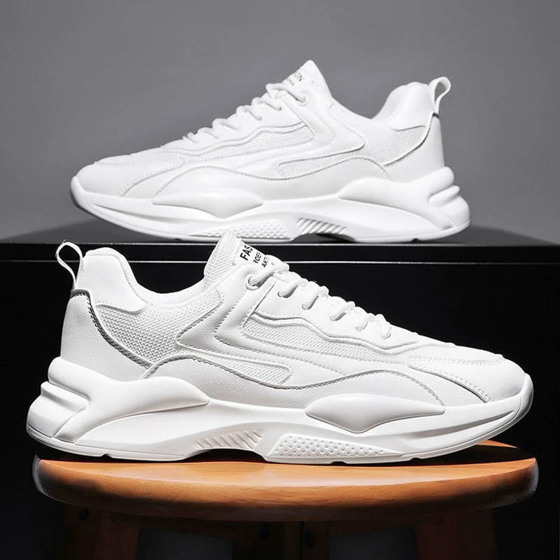 男鞋2025新款春季透气网面网鞋潮流软底运动休闲跑步白色老爹潮鞋
