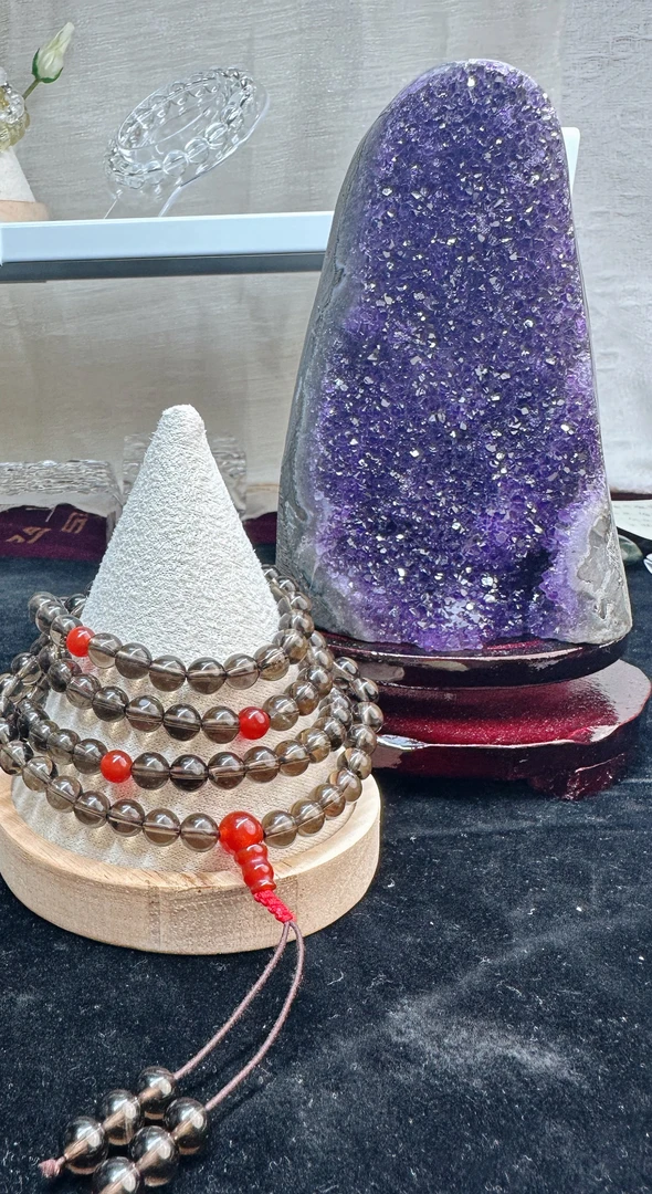 纯天然茶水晶108珠项链8mm拍五发一