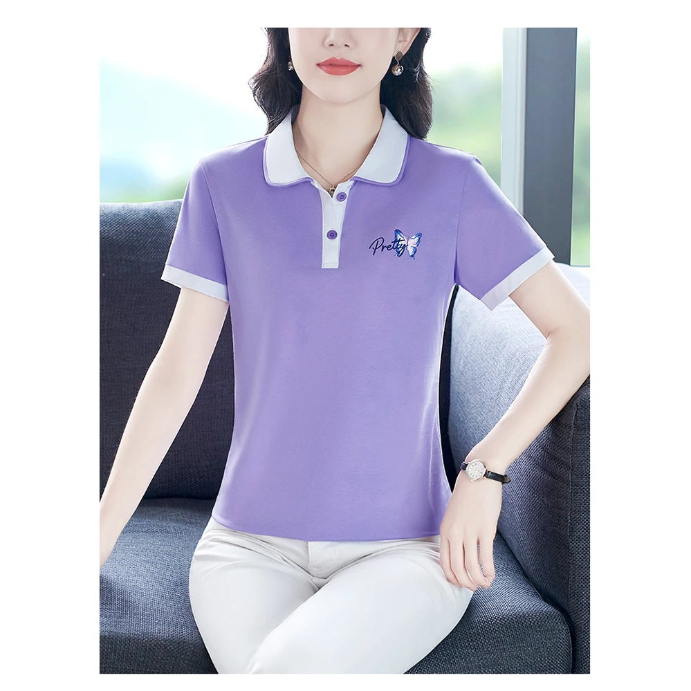 polo衫薄款墨绿色民族风洋气妈妈短袖T恤女夏季新款百搭上衣运动