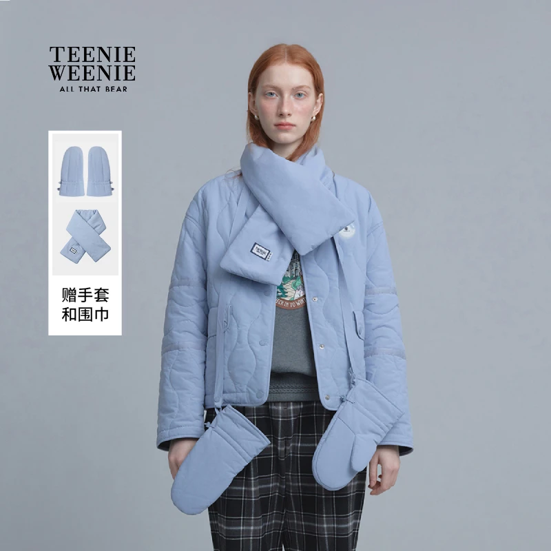 *TeenieWeenie小熊女装棉服25年冬新款菱形格圆领外套TTJP254CC1A
