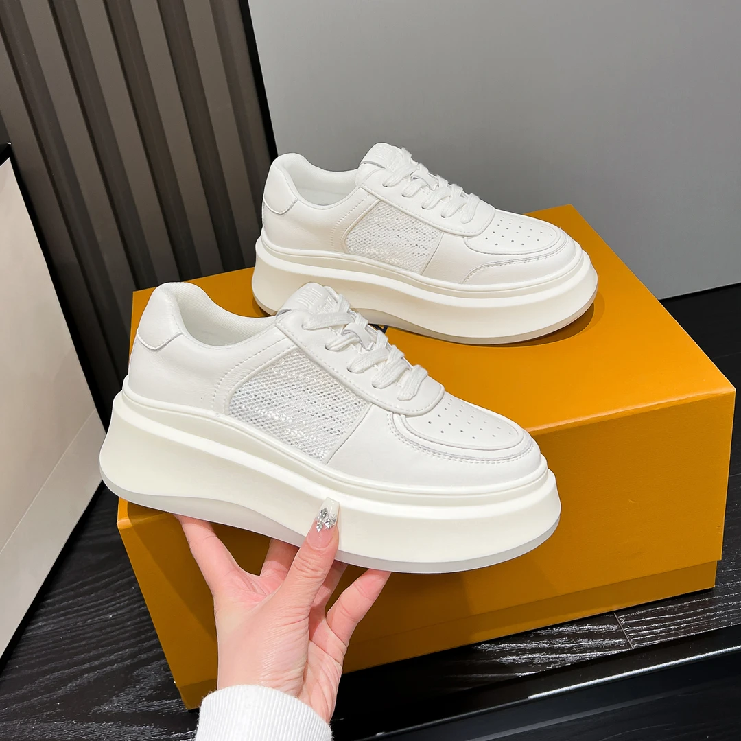 夏季牛皮2025年新款女鞋百搭厚底增高小白鞋时尚真皮春夏季透气