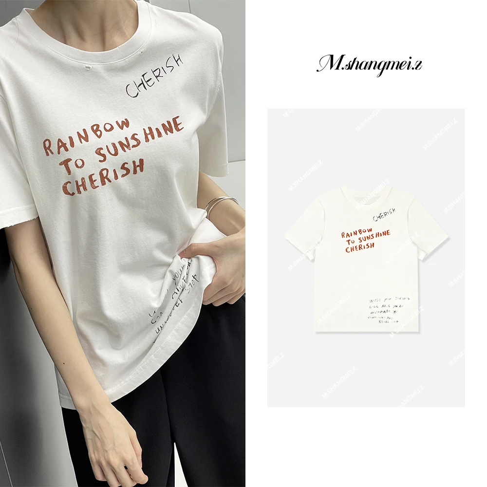 M.SHANGMEI.Z/沐熙【私定白T】美大哥个性街头感舒适字母T恤X012068
