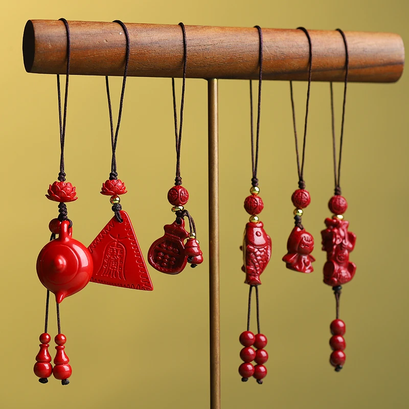 含辰砂工艺品朱砂手机吊坠挂绳钥匙扣本命年平安转运挂件