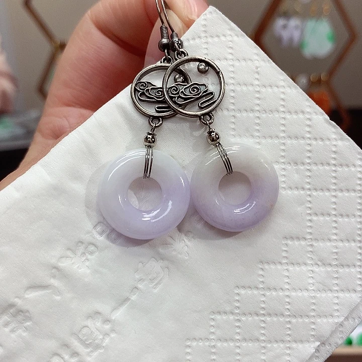 银S925镶嵌翡翠耳饰