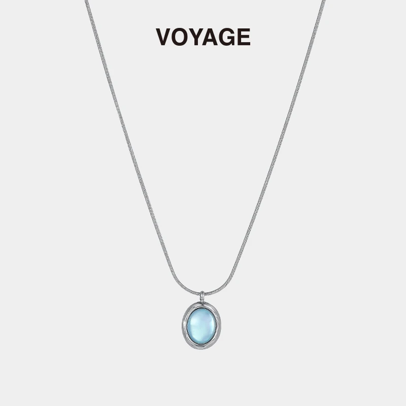 钛钢项链 清冷感海蓝吊坠项链配饰女轻奢小众设计蛇骨锁骨链蓝色