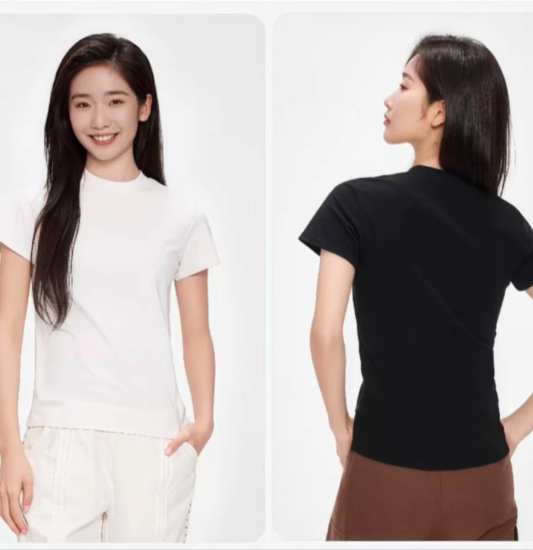 【修身收腰】春季简约纯色正肩甜辣风百搭短袖t恤女辣妹休闲打底衫