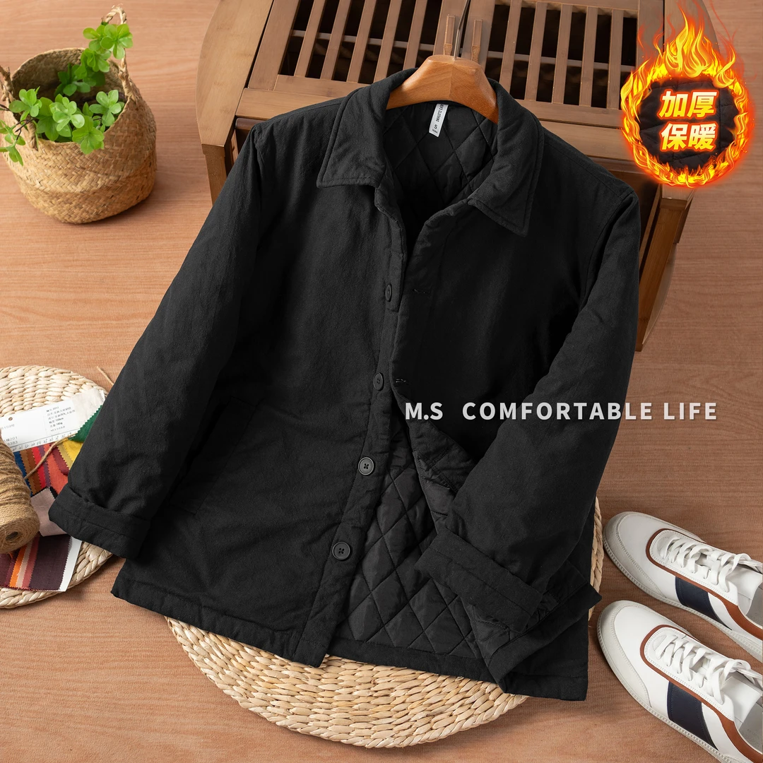 棉麻老吴 【宽松版】冬季加厚保暖棉衣男士休闲宽松纯色方领棉服
