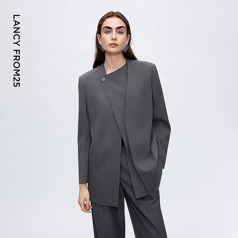 朗姿设计感一粒扣休闲商务西装外套女西服高级感2025年冬季新款