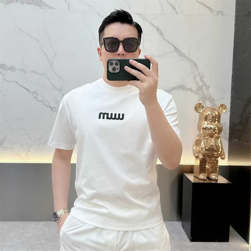 2025夏季新款欧货简约休闲字母印花圆领短袖修身百搭舒适T恤男潮