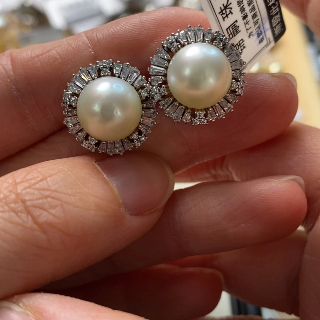 海水珍珠耳饰银S925镶嵌
