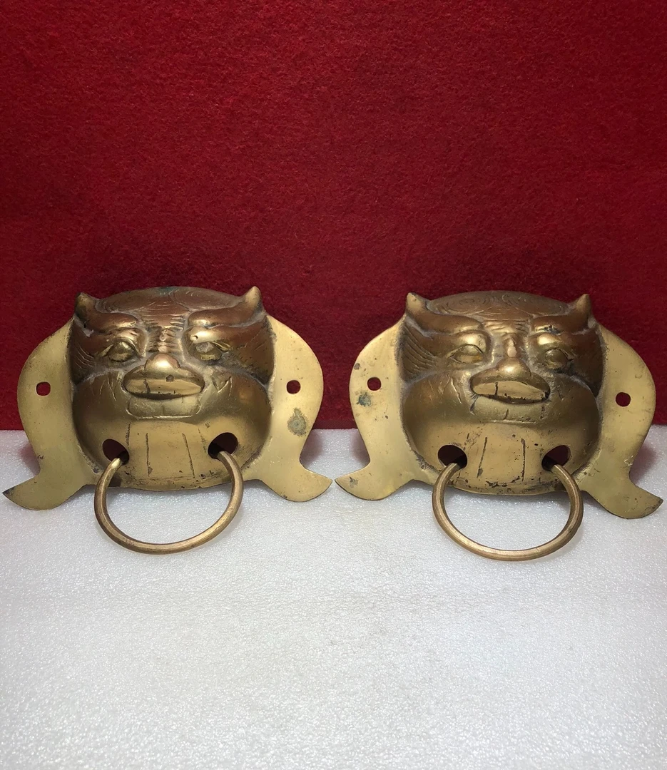 老式铜兽头门环一对古朴厚重