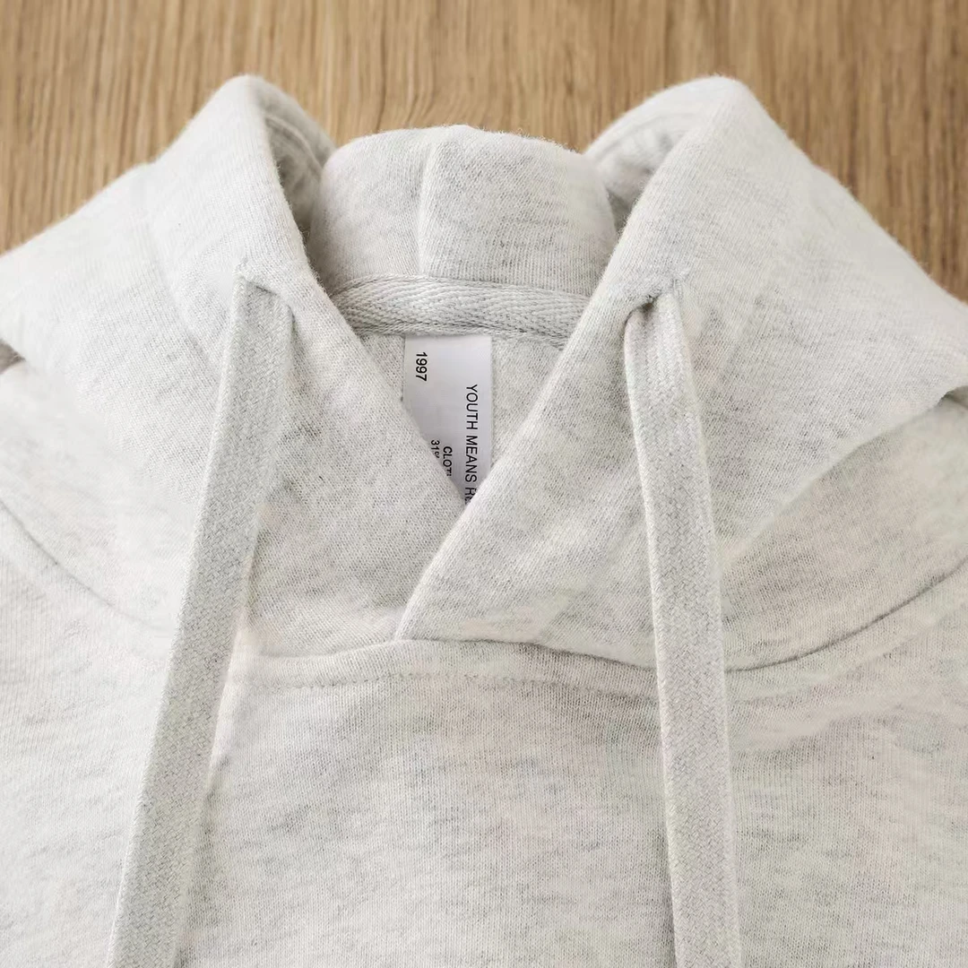 显白花灰色长袖重磅连帽卫衣男秋冬款白灰色早春新款休闲风帽衫女