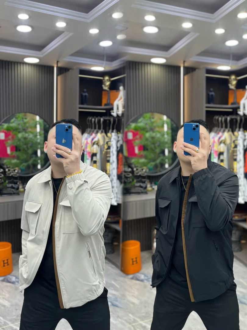 SH轻奢时尚高定男士简约方领拼接百搭修身夹克外套26188