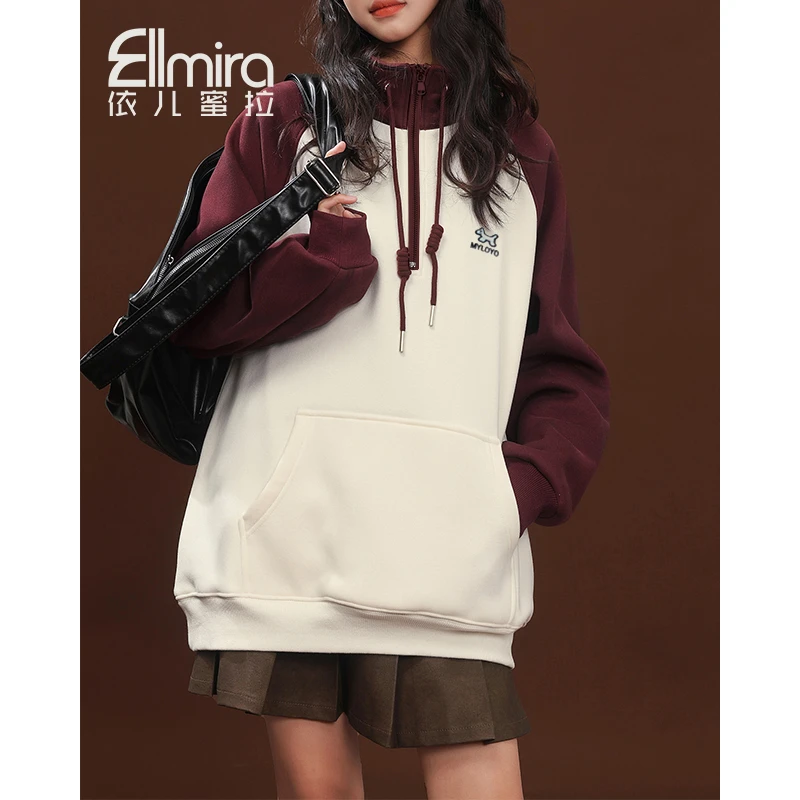 【颖宁】9673卫衣半高领立领加绒加厚套头款运动上衣百搭宽松洋气潮