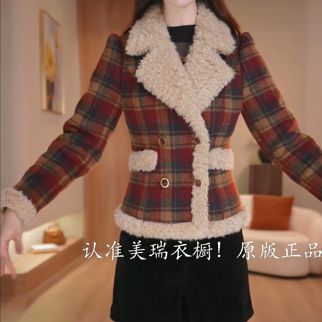 麦尔登绒2025秋冬新款优雅时尚高贵通勤修身显瘦气质加绒短外套