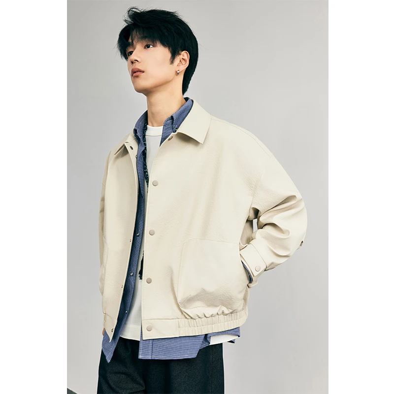 肌理感pu皮夹克男款2025新款春秋款休闲高级感男装百搭外套潮5551