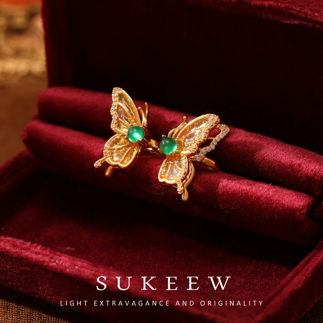 SUKEEW/酥可 镀k金【绿光翩跹】宫廷立体精致蝴蝶耳夹288103