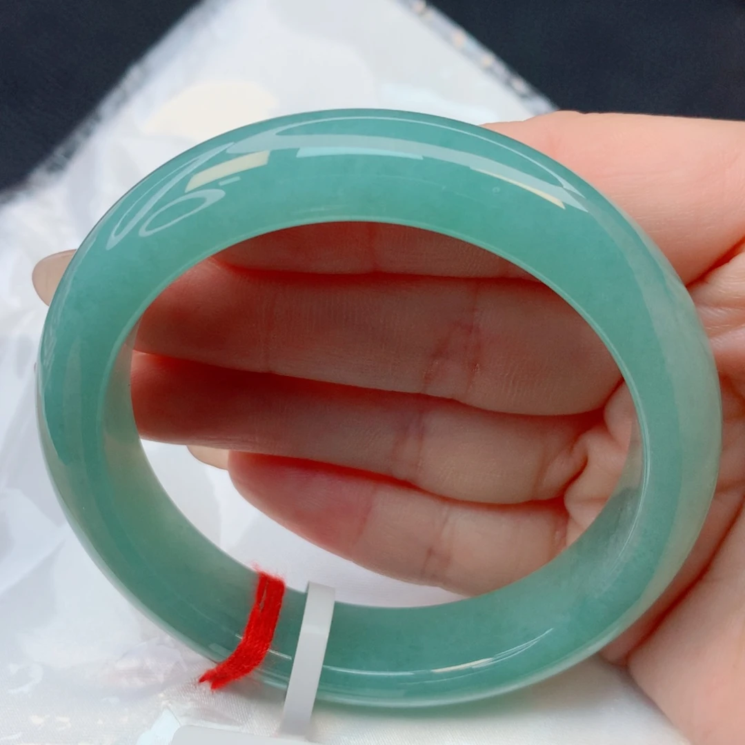 翡翠未镶嵌手镯53-54细糯冰满圈蓝绿