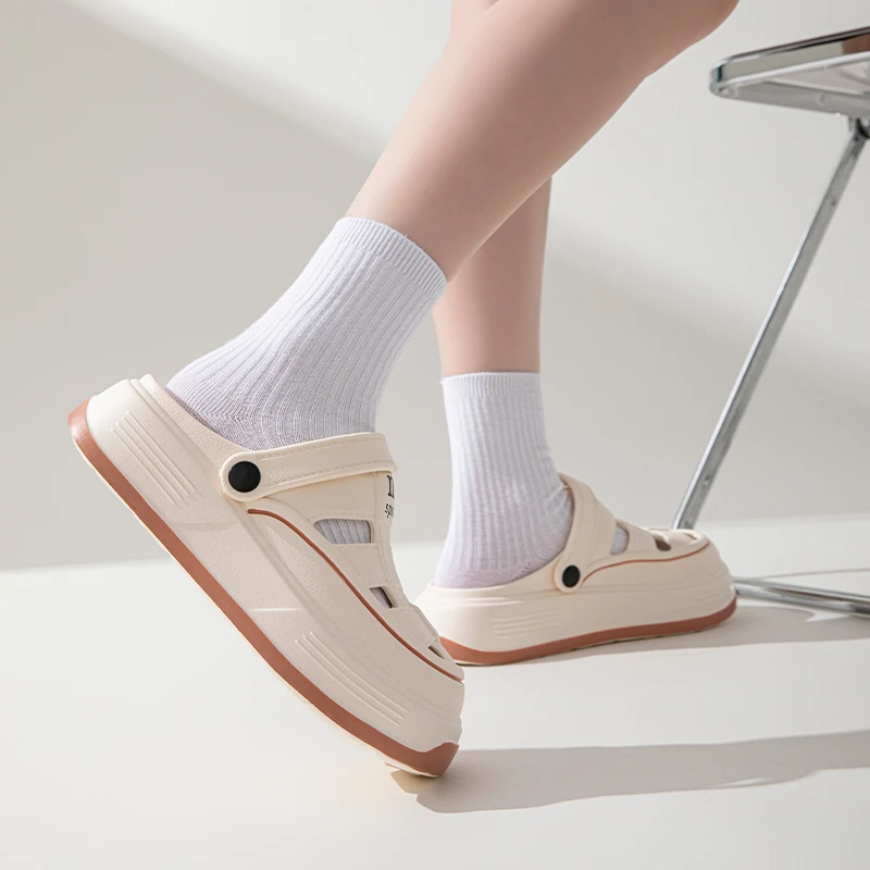 描漆2025新款女款夏季厚底洞洞鞋外穿防滑百搭透气eva包头凉拖鞋