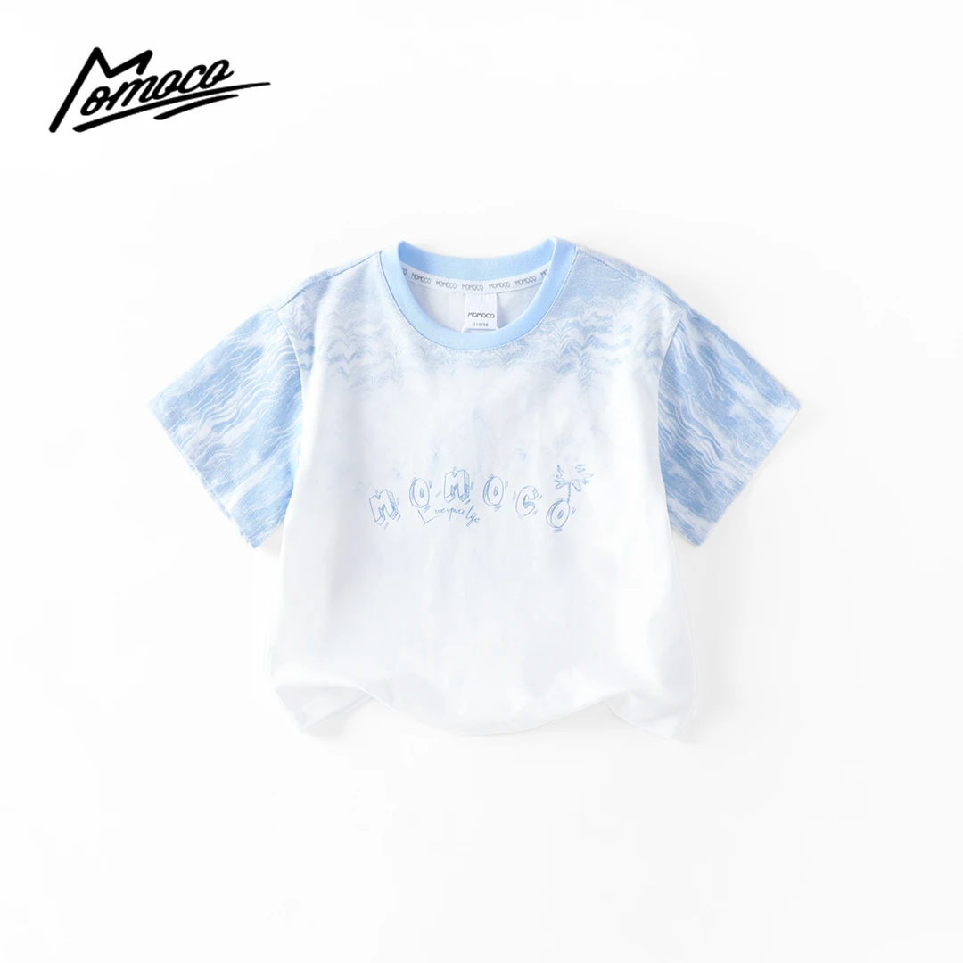 MOMOCO夏季款男童中大童百搭浪花字母洋气T恤77230235041