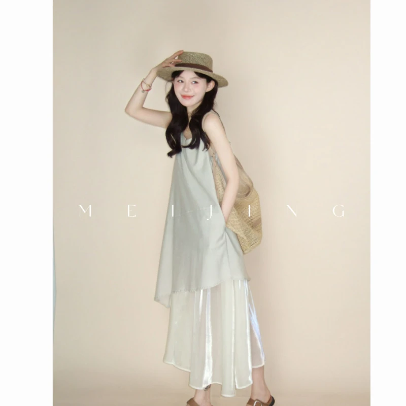美静【尘中雾】灰绿色含天丝羊毛连衣裙XMZH3720