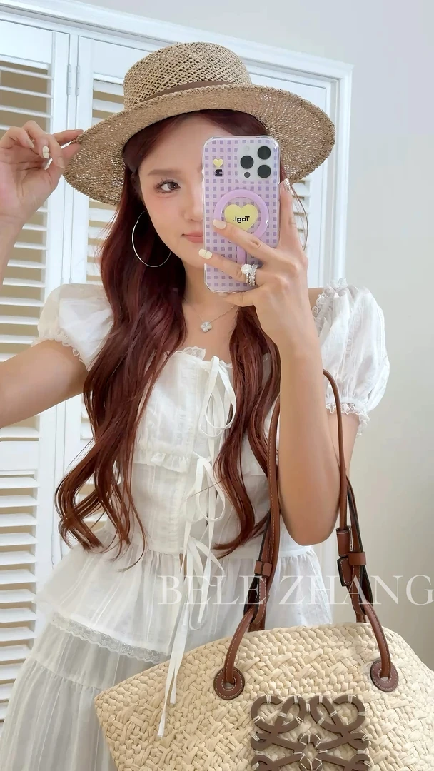 BELE ZHANG 【氧气少女套装】法式系带衬衣高腰连衣裙休闲套装-0788