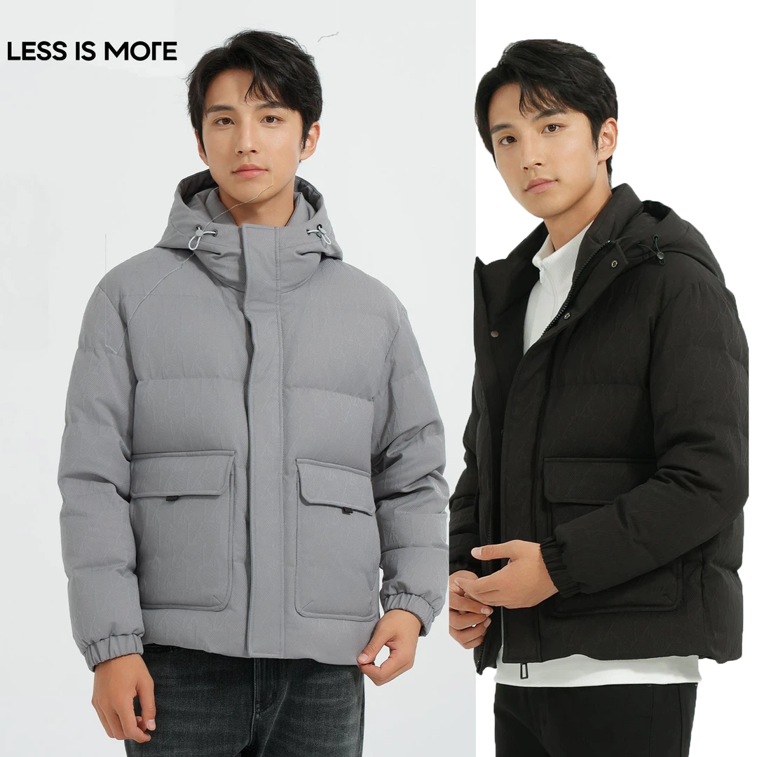 利郎【绵感提花】男士青年休闲羽绒短款茄克连帽连帽防风保暖冬季