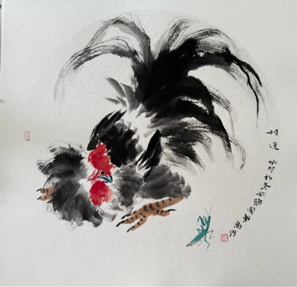 《对峙》公鸡图寓意大吉大利抬头见喜适合多场景装饰尺寸50/50