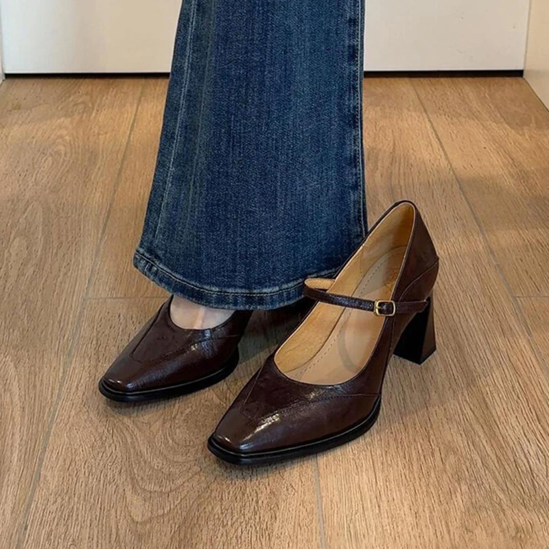 法式高跟鞋女2025新款春夏季百搭复古单鞋气质不累脚粗跟玛丽珍鞋