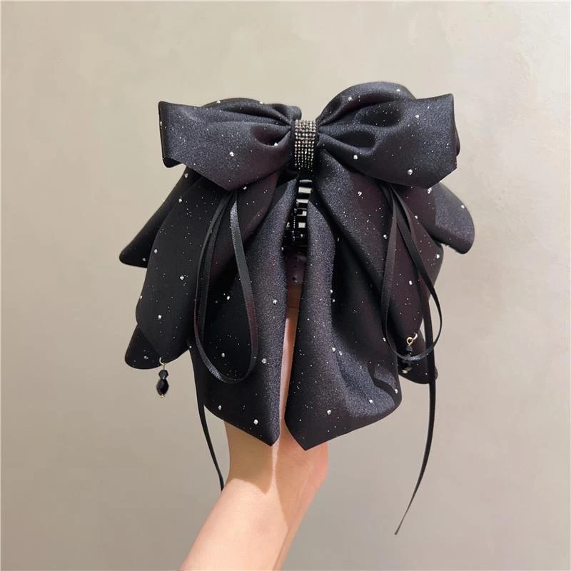 缎面星空碎钻蝴蝶结马尾抓夹2025新款头饰后脑勺盘发半扎气质发夹