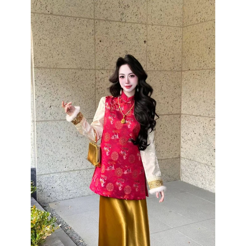 「福气小马」早春新中式重工提花提花设计感高级贵妇奥黛