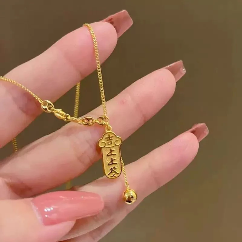 钛钢项链 简约复古坠链设计感发财小众美丽到底轻奢金色精品项链