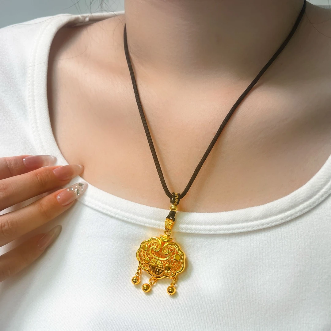 吊坠足银 福字锁包平安锁福牌挂坠足银手工传承吊坠