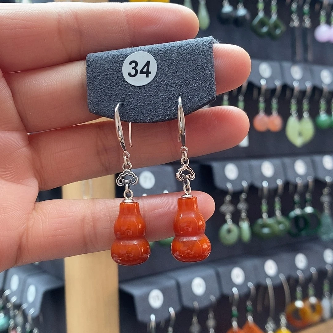 雪***贤玛瑙/玉髓银S925镶嵌耳坠