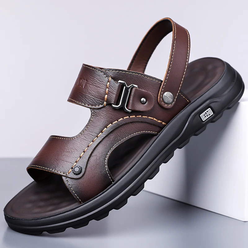 老爷车2025夏季透气防滑沙滩鞋头层牛皮凉鞋男凉鞋夏季乳胶6711